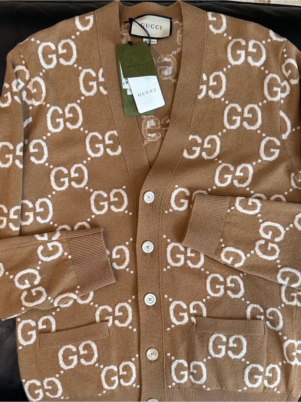 Gucci GG Monogram Cardigan – Camel & Ivory – Men’s Size Small – New With Tags